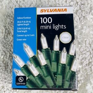 Sylvania 100 Mini Lights Clear Outdoor/Indoor Green Wire New